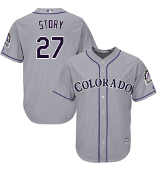 Men's Majestic Colorado Rockies #27 Trevor Story Replica Grey Road Cool Base MLB Jersey