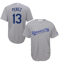 Youth Majestic Kansas City Royals #13 Salvador Perez Authentic Grey Road Cool Base MLB Jersey