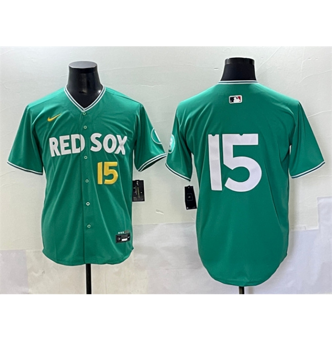Men's Boston Red Sox #15 Dustin Pedroia Green 2025 City Connect Limited Stitched Baseball Jersey