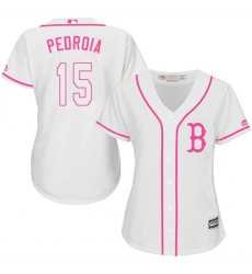 Women's Majestic Boston Red Sox #15 Dustin Pedroia Authentic White Fashion MLB Jersey