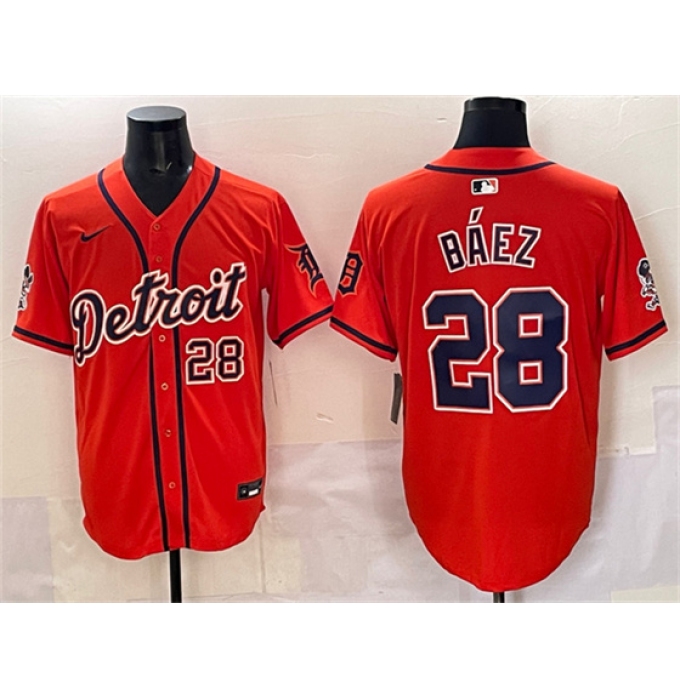 Men's Detroit Tigers #28 Javier Báez Orange With Vapor Premier Limited Stitched Baseball Jersey