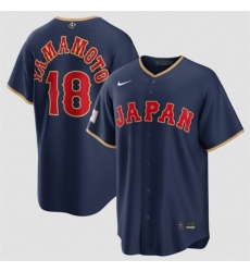 Men's Japan Baseball #18 Yoshinobu Yamamoto Navy 2026 World Baseball Classic Road Stadium Stitched Jersey