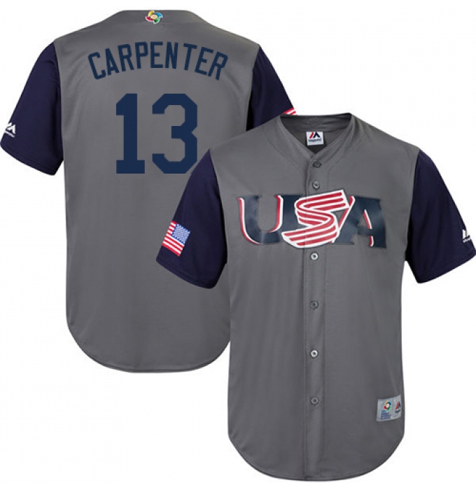 Youth USA Baseball Majestic #13 Matt Carpenter Gray 2017 World Baseball Classic Replica Team Jersey