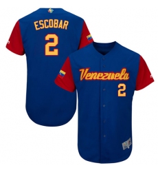 Men's Venezuela Baseball Majestic #2 Alcides Escobar Royal Blue 2017 World Baseball Classic Authentic Team Jersey