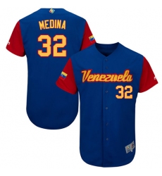 Men's Venezuela Baseball Majestic #32 Jhondaniel Medina Royal Blue 2017 World Baseball Classic Authentic Team Jersey