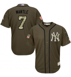 Men's Majestic New York Yankees #7 Mickey Mantle Authentic Green Salute to Service MLB Jersey