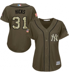 Women's Majestic New York Yankees #31 Aaron Hicks Replica Green Salute to Service MLB Jersey