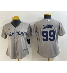 Women's New York Yankees #99 Aaron Judge Name 2021 Grey Field of Dreams Cool Base Stitched Jersey
