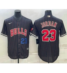 Men's Chicago Bulls #23 Michael Jordan Number Black With Cool Base Stitched Baseball Jersey