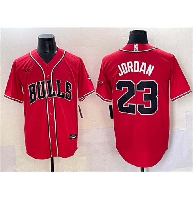 Men's Chicago Bulls #23 Michael Jordan Red Cool Base Stitched Baseball Jersey