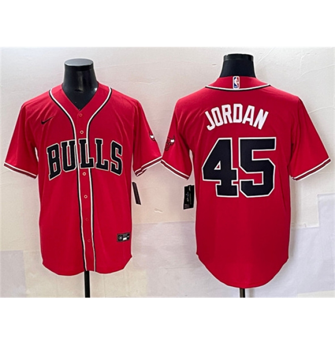 Men's Chicago Bulls #45 Michael Jordan Red Cool Base Stitched Baseball Jersey