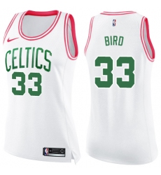 Women's Nike Boston Celtics #33 Larry Bird Swingman White/Pink Fashion NBA Jersey