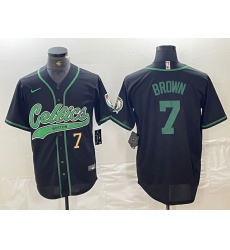 Men's Boston Celtics #7 Jaylen Brown Number Black Cool Base Stitched Baseball Jersey