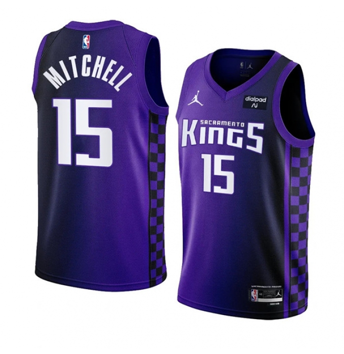 Men's Sacramento Kings #15 Davion Mitchell Purple 2023-24 Statement Edition Swingman Stitched Jersey