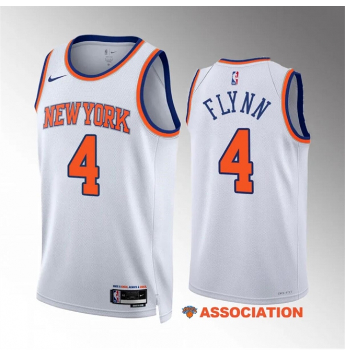 Men's New Yok Knicks #4 Malachi Flynn White Association Edition Stitched Basketball Jersey