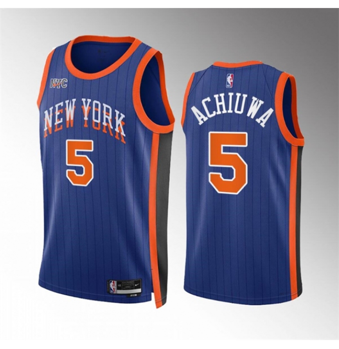 Men's New Yok Knicks #5 Precious Achiuwa Blue 2023-24 City Edition Stitched Basketball Jersey