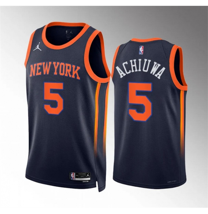Men's New Yok Knicks #5 Precious Achiuwa Navy Statement Edition Stitched Basketball Jersey