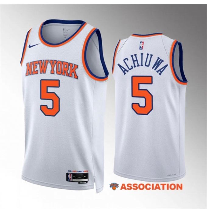 Men's New Yok Knicks #5 Precious Achiuwa White Association Edition Stitched Basketball Jersey