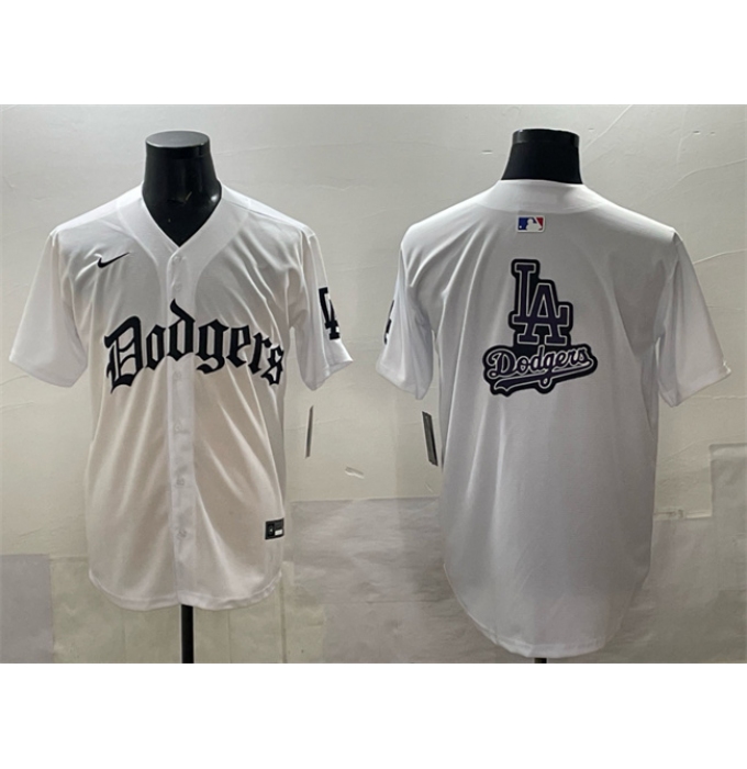Men's Los Angeles Dodgers Team Big Logo White 2025 LA Gothic Style Vapor Premier Limited Stitched Baseball Jersey