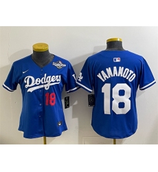 Women's Los Angeles Dodgers #18 Yoshinobu Yamamoto Royal 2025 World Series Limited Stitched Baseball Jersey(Run Small)