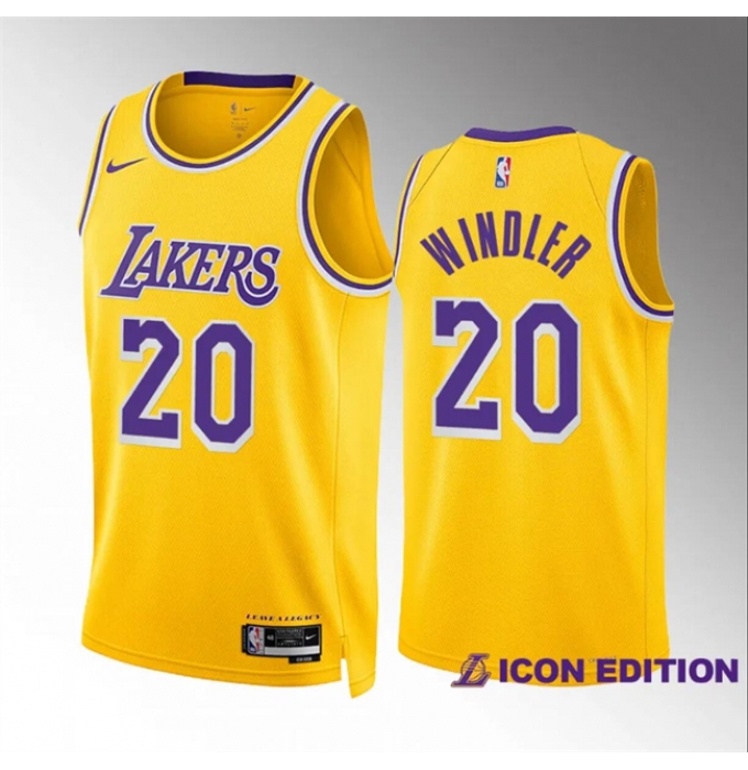 Men's Los Angeles Lakers #20 Dylan Windler Yellow Icon Edition Stitched Basketball Jersey