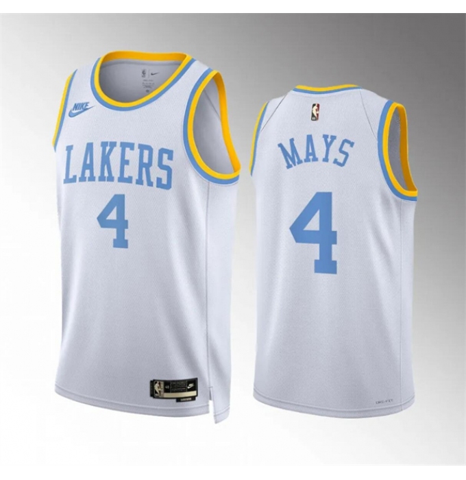 Men's Los Angeles Lakers #4 Skylar Mays White Classic Edition Stitched Basketball Jersey