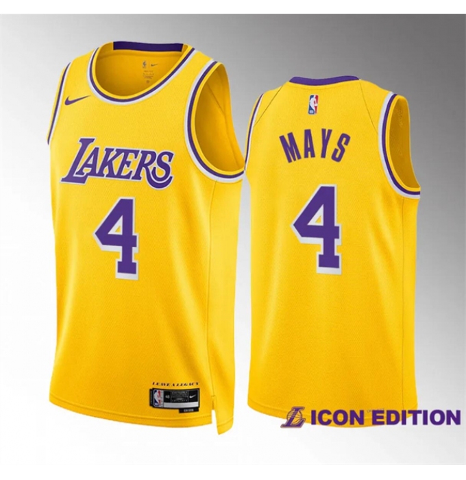 Men's Los Angeles Lakers #4 Skylar Mays Yellow Icon Edition Stitched Basketball Jersey