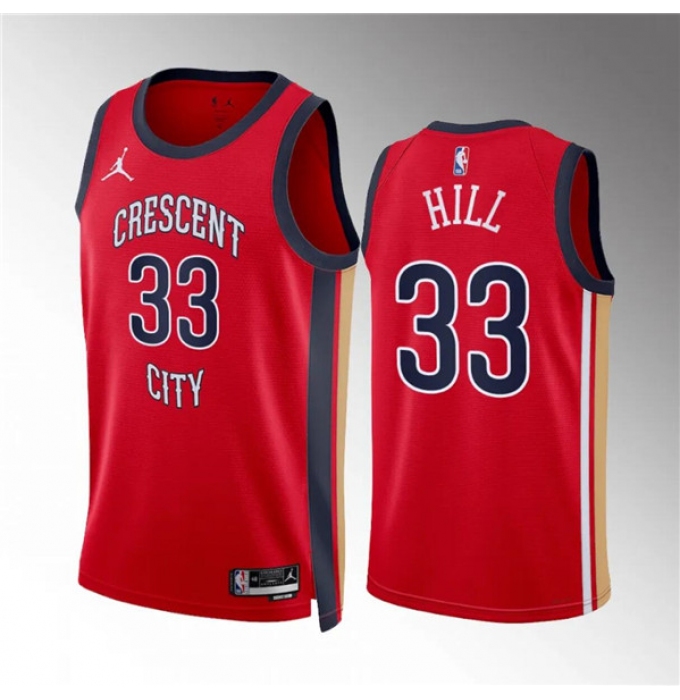 Men's New Orleans Pelicans #33 Malcolm Hill Red Statement Edition Stitched Basketball Jersey