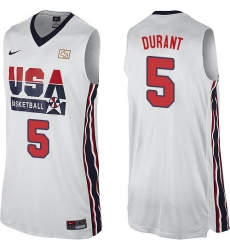 Men's Nike Team USA #5 Kevin Durant Swingman White 2012 Olympic Retro Basketball Jersey
