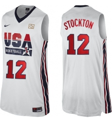 Men's Nike Team USA #12 John Stockton Authentic White 2012 Olympic Retro Basketball Jersey