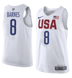 Men's Nike Team USA #8 Harrison Barnes Authentic White 2016 Olympic Basketball Jersey