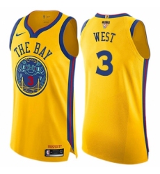 Youth Nike Golden State Warriors #3 David West Swingman Gold 2018 NBA Finals Bound NBA Jersey - City Edition