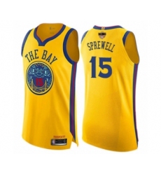 Women's Golden State Warriors #15 Latrell Sprewell Swingman Gold 2019 Basketball Finals Bound Basketball Jersey - City Edition