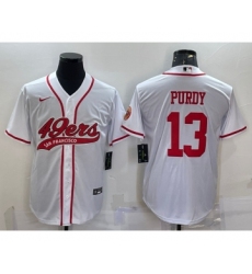 Men's San Francisco 49ers #13 Brock Purdy White With Patch Cool Base Stitched Baseball Jersey