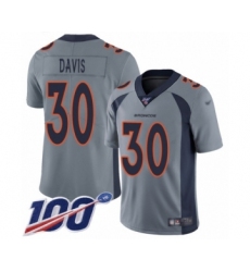 Youth Denver Broncos #30 Terrell Davis Limited Silver Inverted Legend 100th Season Football Jersey