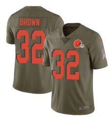 Youth Nike Cleveland Browns #32 Jim Brown Limited Olive 2017 Salute to Service NFL Jersey