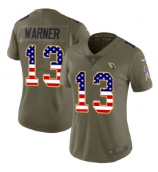 Women's Nike Arizona Cardinals #13 Kurt Warner Limited Olive/USA Flag 2017 Salute to Service NFL Jersey