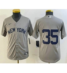 Youth New York Yankees #35 Cody Bellinger Grey Without Name Field of Dreams Cool Base Jersey