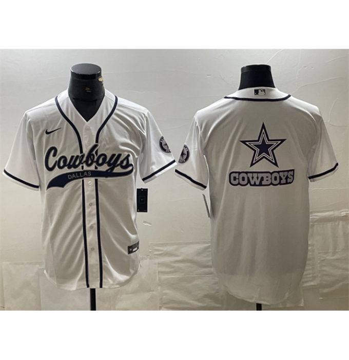 Men's Dallas Cowboys White Team Big Logo With Cool Base Stitched Baseball Jersey