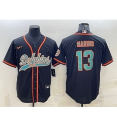 Men's Miami Dolphins #13 Dan Marino Black With Patch Cool Base Stitched Baseball Jersey