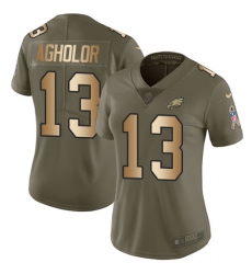 Women's Nike Philadelphia Eagles #13 Nelson Agholor Limited Olive/Gold 2017 Salute to Service NFL Jersey