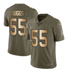 Men's Nike Baltimore Ravens #55 Terrell Suggs Limited Olive/Gold Salute to Service NFL Jersey