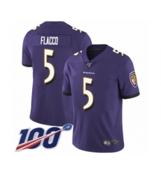Men's Baltimore Ravens #5 Joe Flacco Purple Team Color Vapor Untouchable Limited Player 100th Season Football Jersey