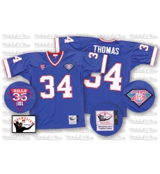 Mitchell And Ness Buffalo Bills #34 Thurman Thomas Royal Blue 35th Anniversary Patch Authentic Throwback NFL Jersey