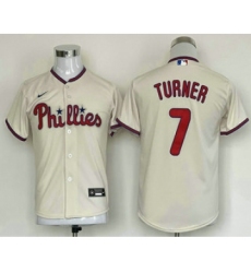 Youth Philadelphia Phillies #7 Trea Turner Cream Stitched MLB Cool Base Nike Jersey
