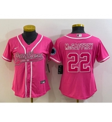Women's Carolina Panthers #22 Christian McCaffrey Pink With Patch Cool Base Stitched Baseball Jersey