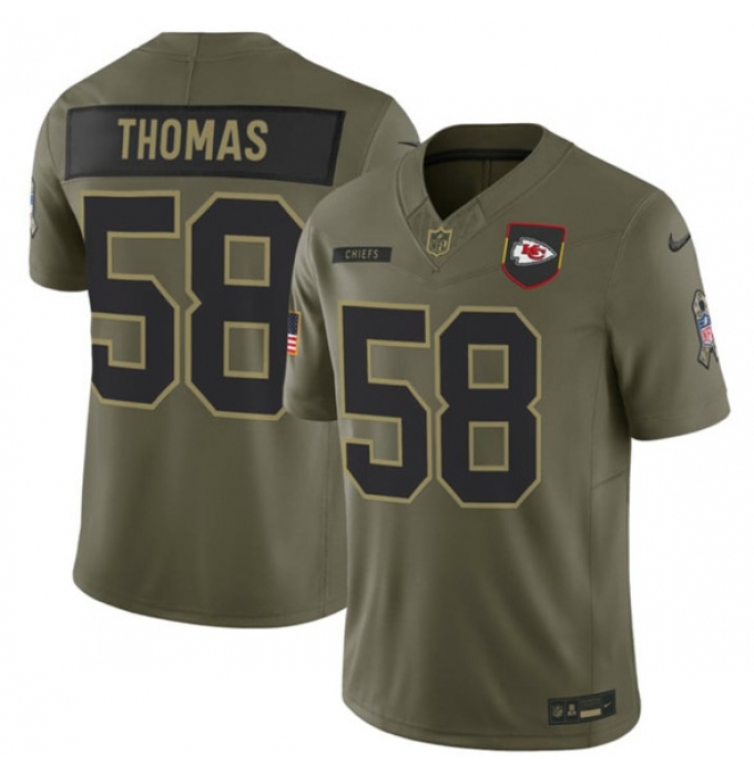 Men's Kansas City Chiefs #58 Derrick Thomas Olive 2025 Salute to Service Limited Football Stitched Jersey
