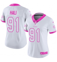 Women's Nike Kansas City Chiefs #91 Tamba Hali Limited White/Pink Rush Fashion NFL Jersey