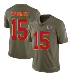 Youth Nike Kansas City Chiefs #15 Patrick Mahomes Olive Stitched NFL Limited 2017 Salute to Service Jersey