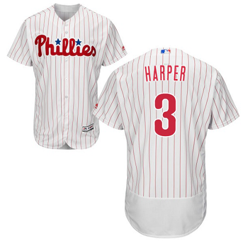 اللون القرنفلي Men's Philadelphia Phillies #3 Bryce Harper White(Red Strip ... اللون القرنفلي